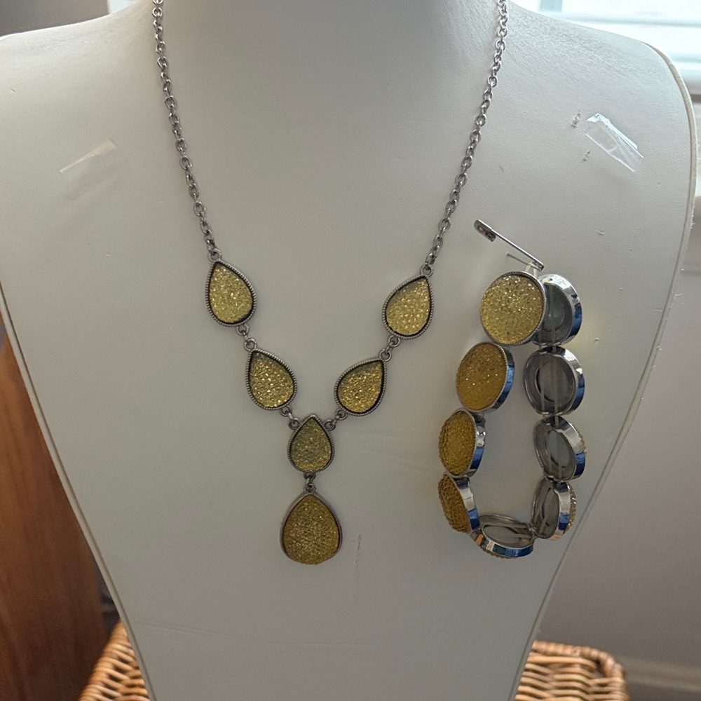 Lord & Taylor Silver Necklace with Gold Teardrop Accents